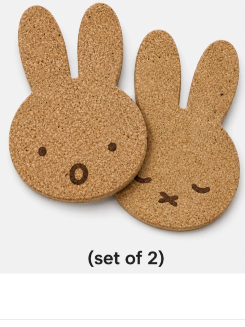 (2 Pcs) Water Proof Miffy Rabbit Hello Sleep Natural Cork Drinks Coffee Coaster